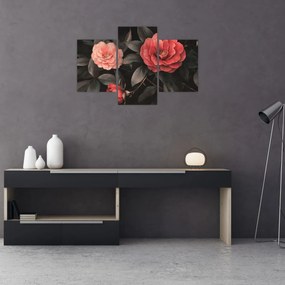 Obraz - Červené kvety na tmavom pozadí (90x60 cm)