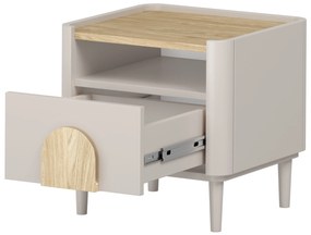Nočný stolík Amilio 50 cm so zásuvkou - kašmír / olejovaný dub / úchytky svetlý dub