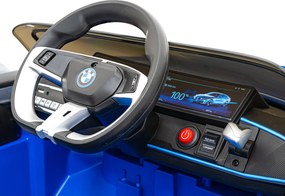 Ramiz Elektrické autíčko BMW i4 pre deti modré + diaľkové ovládanie + EVA + ekokoža + LED audio + pomalý štart