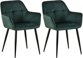 Design-Shop Jedálenská stolička Emia (SET 2 ks) - zamat, kovové nohy čierne - Zelená