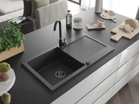 Mexen Leo, drez granitový 900x500x190 mm, 1-komorový, čierna škvrnitá s čierny sifónom, 6501901010-76-B