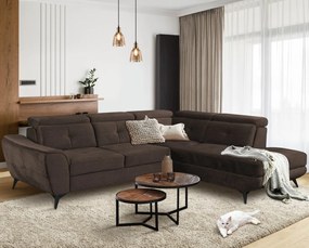 Rohová sedacia súprava Sergio, tmavo hnedá látka, pravý roh