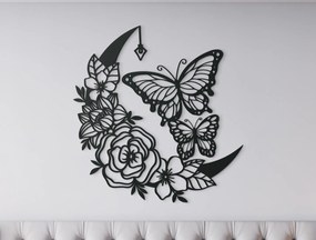 drevko 3D nálepka Kvetinový ornament s motýľmi Rozmer obrazu: 33,5 x 32,5 cm, Farba dekorácie: Čierna