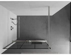 Mexen Kioto+, sprchová zástena Walk-In s poličkou a vešiakom 100 x 200 cm, 8mm číre sklo čierny vzor, brúsená oceľ profil, 800-100-121-97-77