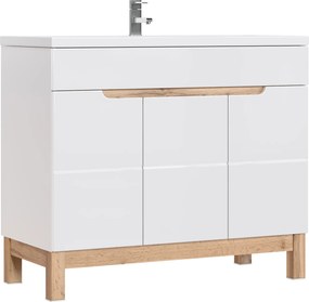 Comad Kúpeľňová skrinka pod umývadlo Bali White 100 biela/dub wotan