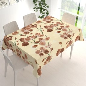 Biante Bavlnený obdĺžnikový obrus Sandra SA-536 Hnedé orchidey na vanilkovo žltom 50x100 cm