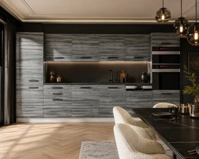 Kuchynská linka Belini Premium Full Version 360 cm šedý antracit Glamour Wood s pracovnou doskou NAOMI
