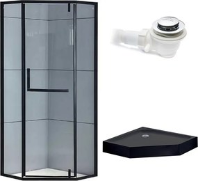 BPS-koupelny Päťuholníkový sprchový kút HYD-PK4026B 90x90 čierna/transparent + vanička HYD-PSV-SXL07B čierna