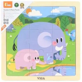 Viga Drevené puzzle 9 dielikov - slony