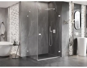 Mexen Lunar-B, pravostranný výklopný sprchový kút 75 x 70 cm, 8mm číre sklo, biely profil, 832-075-070-20-00-P