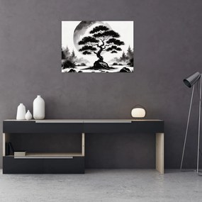 Sklenený obraz – Čiernobiela bonsai (70x50 cm)