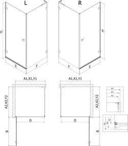 Mexen Lunar-B L pravý výklopný sprchový kút 95 x 90 cm, číre sklo, čierna matná, 832L-095-090-66-00-P