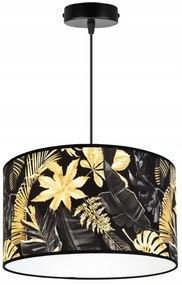 Závesné svietidlo Gold Flowers, 1x čierne textilné tienidlo s kvetinovým vzorom, (fi 35cm)