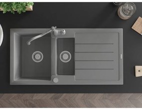 Mexen Andres, granitový drez 1000x500x200 mm, 1,5-komorový a drezová batéria Carla, šedá, 6515-71-670700-71