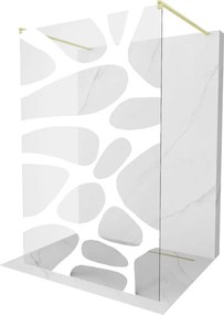 Mexen Kioto, sprchová zástena Walk-In 100 x 200 cm, 8mm číre sklo biely vzor, zlatý matný profil, 800-100-002-55-97