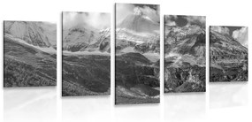 5-dielny obraz majestátna horská krajina v čiernobielom prevedení - 100x50