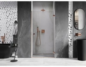 Mexen Lunar-B, výklopné pravé sprchové dvere 70 cm, 8mm číre sklo, ružové zlato profil, 832-070-000-60-00-P