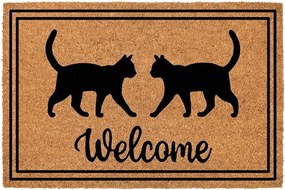 Hnedá kokosová rokožka s mačkami Welcome - 75*45*1 cm