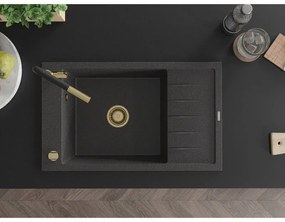 Mexen Elias, 1-komorový granitový drez 795x480x200 mm a drezová batéria Flora, čierna škvrnitá, 6511-76-670401-57-G