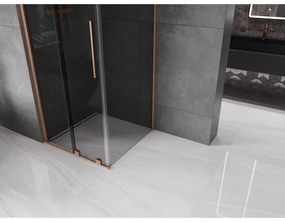 Mexen Velar, sprchový kút s posuvnými dverami 110 x 110 cm, 8mm šedé sklo, medená matná, 871-110-110-41-65