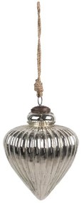 Strieborná vrúbkovaná sklenená vianočná zdoba M - Ø 12*17 cm