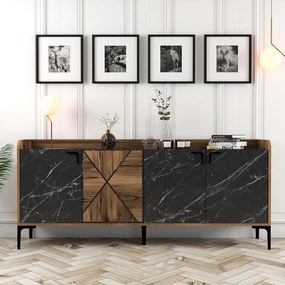 Konzolasztal Venedik - Walnut, Black Marble