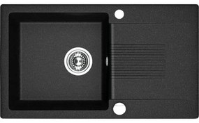 Laveo Celia, 1-komorový granitový drez 760x440x185 mm s dlhým odkvapkávačom, čierna, LAV-SBC_711T