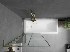 Mexen Next L, 1-krídlová vaňová zástena 80 x 150 cm, 6mm číre sklo-čierny vzor, zlatý lesklý profil, 895-080-000-03-77-50