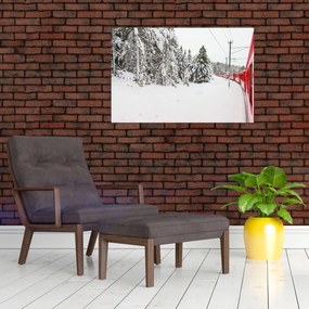 Obraz - Vlak v zasneženej krajine (90x60 cm)