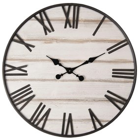 Drevené hodiny s rímskymi číslicami a patinou Agate - Ø 70 * 5 cm / 1 * AA
