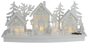 Drevená LED dekorácia Vianočná dedinka, 45 x 14 x 20 cm