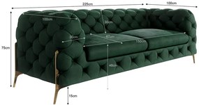 Tmavozelená zamatová pohovka 225 cm Chelsea Bis – Ropez
