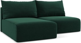 Tmavozelená zamatová rozkladacia/s úložným priestorom rohová pohovka (ľavý roh/s leňoškou) Kalena – Makamii