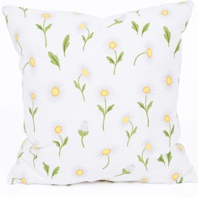 Bavlnená obliečka na vankúš Renforcé 40 × 40 cm - Sedmokrásky sivozelené/biele