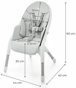 KINDERKRAFT - Detská jedálenská stolička 2v1 DINNLY šedá