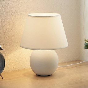 Lindby Calliota látková stolná lampa okrúhla biela