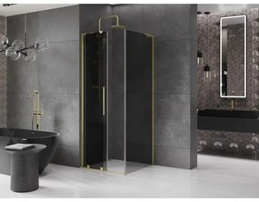 Mexen Velar L, sprchový kút s posuvnými dverami 90 x 90 cm, 8mm šedé sklo, zlatá matná, 871-090-090-43-55