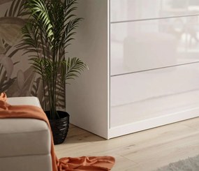 Šatníková skriňa s posuvnými dverami HELENA biely lesk 200 x 215 x 58