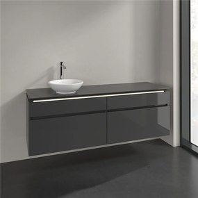 VILLEROY &amp; BOCH Legato závesná skrinka pod umývadlo na dosku (umývadlo vľavo), 4 zásuvky, s LED osvetlením, 1600 x 500 x 550 mm, Glossy Grey, B596L0FP