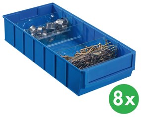 Plastový regálový box ShelfBox typ E - 183 x 400 x 81 mm, 8 ks, modrý
