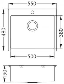 Nerezový drez s batériou Quarto 480x550 mm