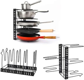 Organizér na pokrievky a panvice, čierny, 11 flexibilných priehradiek, nastaviteľná šírka 28 - 57 cm MERLIN