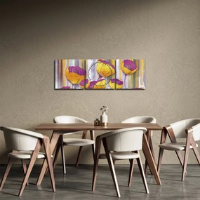 Obraz - Ilustrácie kvetov (s hodinami) (90x30 cm)