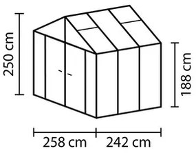 Skleník Vitavia Zeus Comfort 6200 polykarbonát 16 mm 258x242 cm hliník vr. podlahového rámu