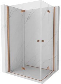 Mexen Mist-F Duo, skladací sprchový kút 110 x 75 cm, priehľadný, brúsená meď - 8A6-110L-075P-65-00