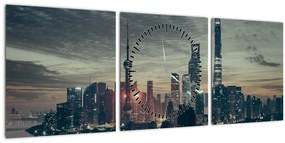 Obraz mesta za súmraku (s hodinami) (90x30 cm)
