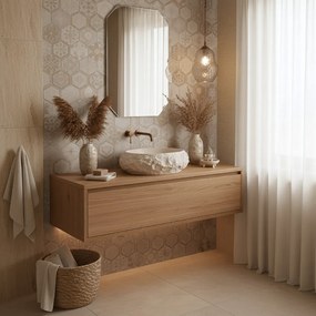 Umývadlo na dosku z kompozitného kameňa REA MIKA WARM BEIGE 50x38 cm, béžová