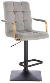 LuxuryForm DESIGN Barová stolička VERONA GOLD VELUR na čiernej hranatej základni - svetlo šedá