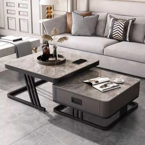 LuxuryForm DESIGN Konferenčný stolík TITAN 70 × 70 / 60 × 60 cm – sivý, sivý mramor (set 2 ks)