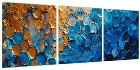 Obraz - Modrozlatá maľba (s hodinami) (90x30 cm)